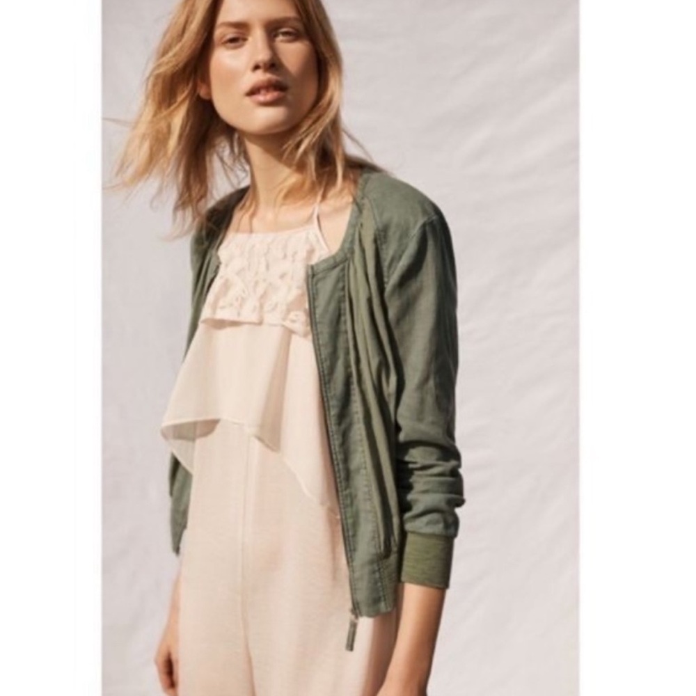 Anthropologie Hei Hei Hilltop Zip Up Crew Neck Bomber Jacket Green S